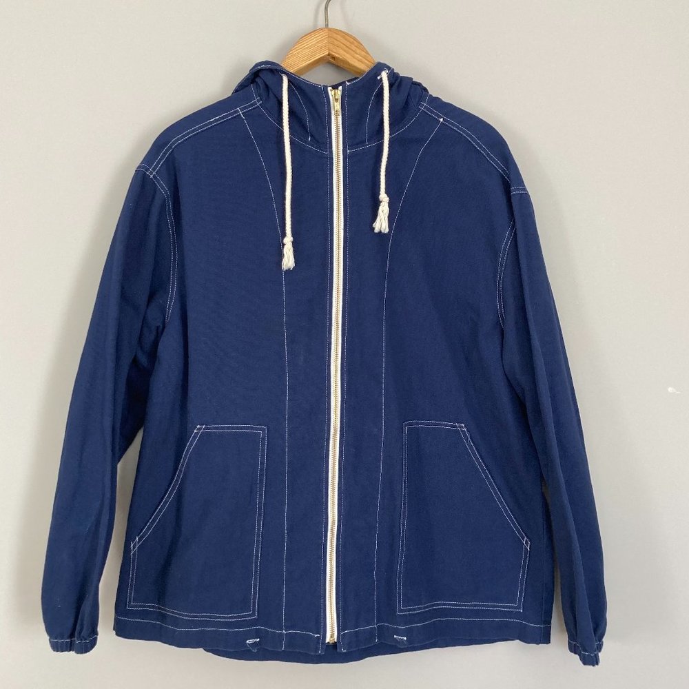 Utility Canvas brand jacket, hooded jacket, chore jacket, navy blue, large